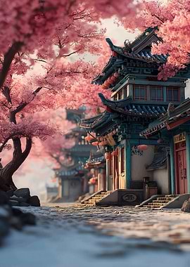 Cherry Blossom Street in Asian Village