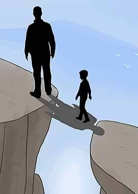 Father and Son Cliffside Silhouette