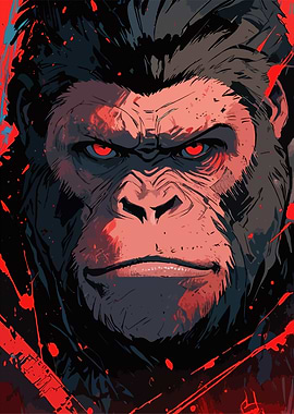 Angry Gorilla with Red Eyes