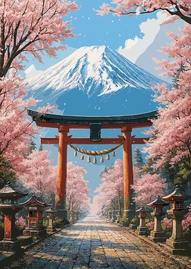 Mount Fuji and Cherry Blossoms