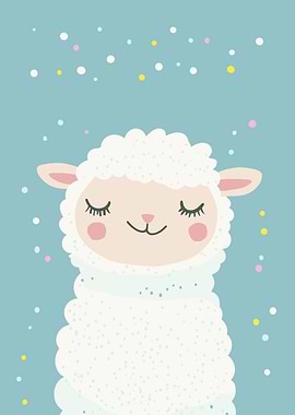 Cute Sheep Illustration on Blue Background