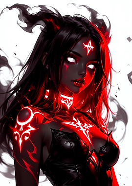 Red Glowing Demon Girl Portrait