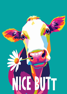 Colorful Cow with Daisy and Text