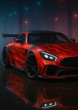 Red Sports Car with Lightning Design