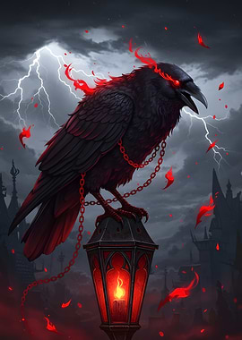 Fiery Raven on a Lamp Post