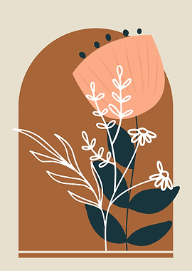 Floral Illustration with Geometric Background