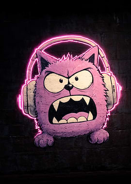 Angry Cat with Headphones