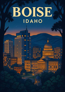 Boise Idaho Cityscape at Night