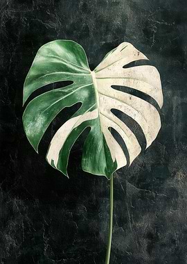 Variegated Monstera Leaf on Dark Background | Classic Tropical Leaf Art