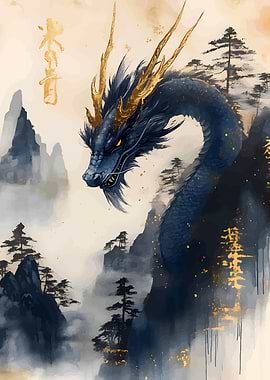 Blue Dragon in Misty Mountains