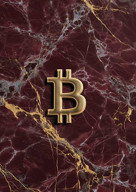 Golden Bitcoin on Burgundy Marble