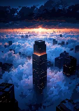 Cityscape Above the Clouds at Sunset