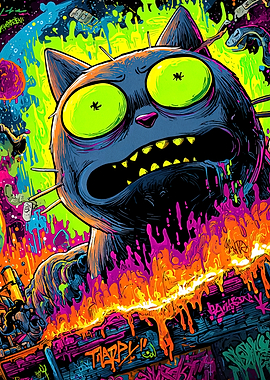Psychedelic Cat Graffiti Art