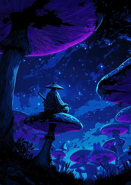 Samurai Meditation on Mushroom Forest