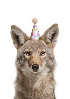 Coyote with Birthday Hat