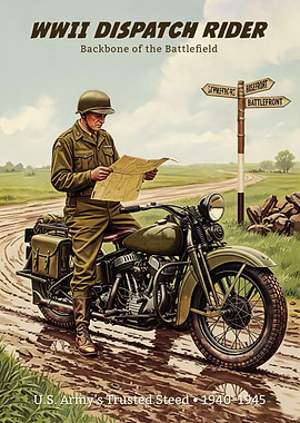 WWII Dispatch Rider WLA Classic Motorcycle Art
