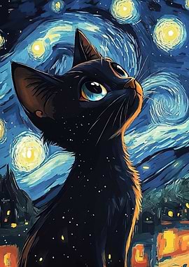 Cat Starry Night