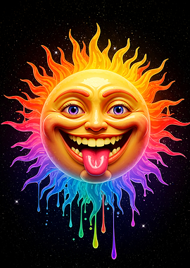 Psychedelic Sun with Rainbow Drips