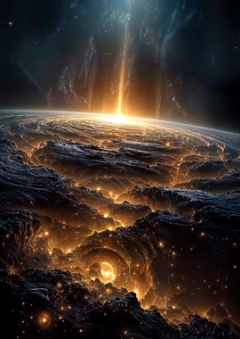 Cosmic Planet with Golden Light