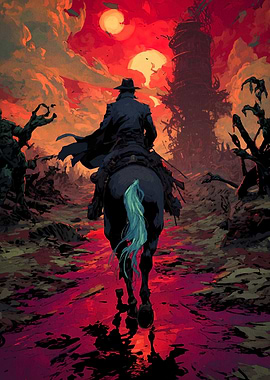 Dark Rider on Horseback