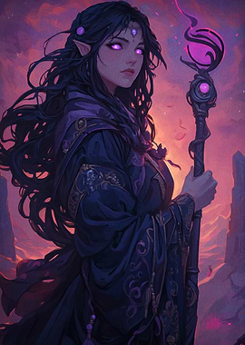Elf Mage with Magic Staff