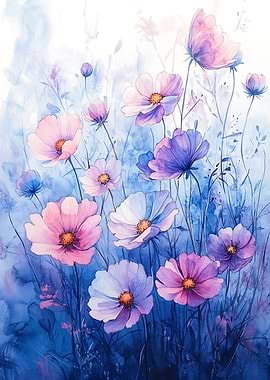 Watercolor Cosmos Flowers