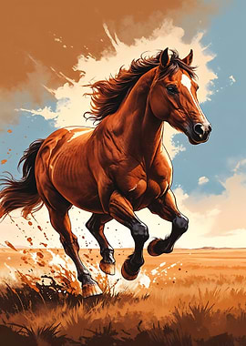 Galloping Horse in Field