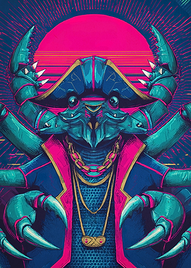 Crab Pirate Retro Sunset