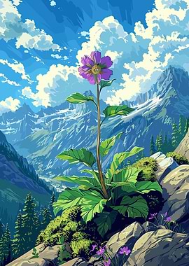 Purple Flower in Mountain Landscape