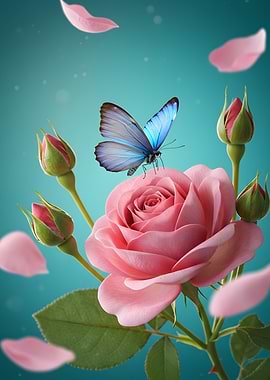 Butterfly on Pink Rose
