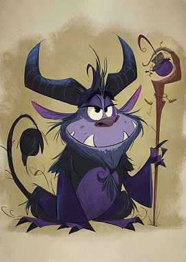 Purple Cartoon Monster with Staff