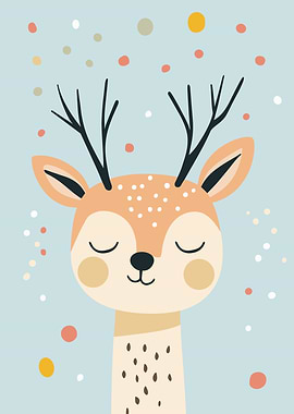 Cute Deer Illustration with Closed Eyes