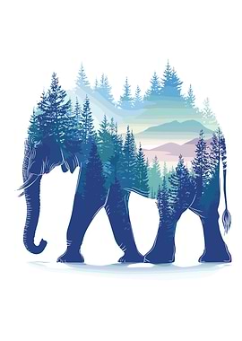 Elephant Silhouette Forest Landscape Art