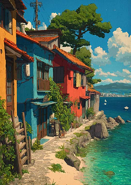 Coastal Village Houses Sea