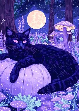 Cat Pumpkin Moonlight