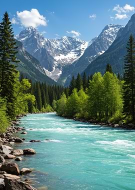Turquoise River Flowing Through Mountain Landscape