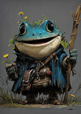 Frog Adventurer with Flowers and Staff