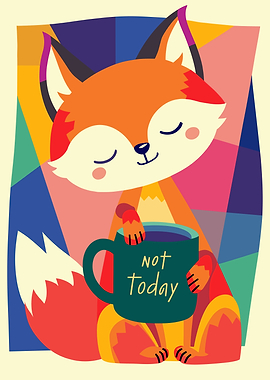 Cartoon Fox with Coffee Mug