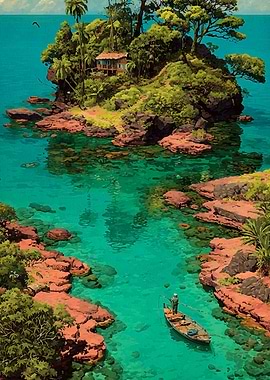 Tropical Island Fishing Scene