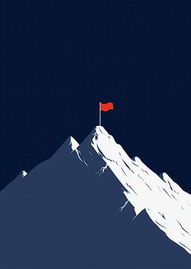 Mountain Peak with Red Flag