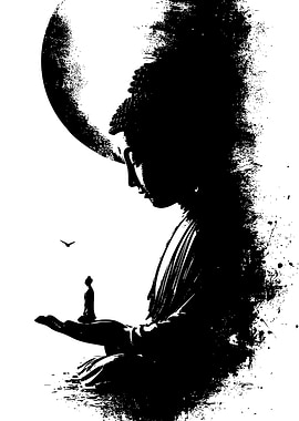 Buddha Silhouette with Miniature Figure