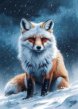 Fox in Winter Snowfall