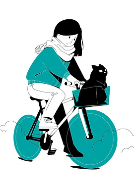Girl and Cat on Bicycle