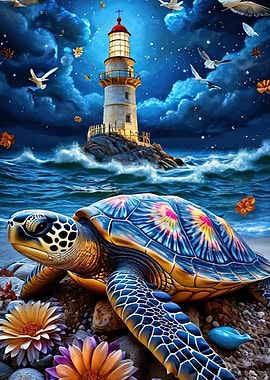 Turtle Lighthouse Night Sky