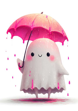 Cute Ghost with Pink Umbrella