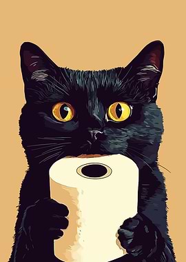 Black Cat with Toilet Paper Roll