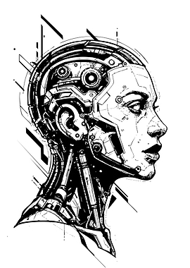 Cyborg Woman Profile Black and White