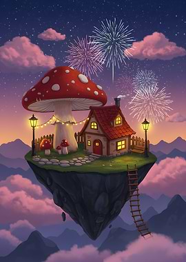Fantasy Island with Mushroom and House