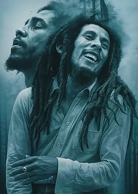 Bob Marley Portrait in Teal