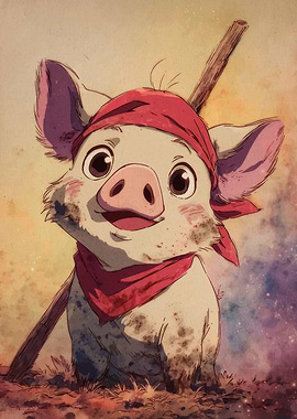Cute Piglet with Red Bandana
